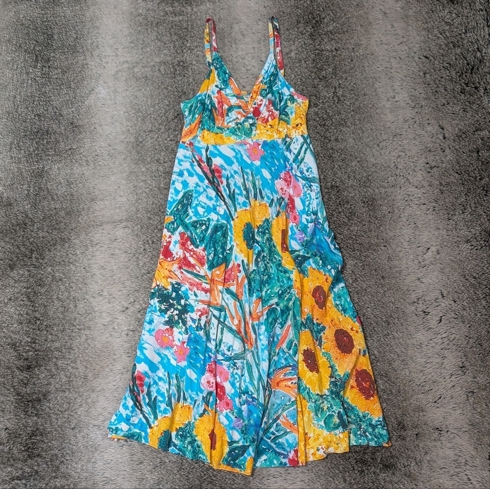 Jams World Vintage Sun Dress With Pockets Doyle Sunflower Print Women's Medium